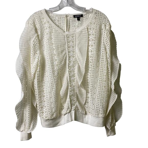 Express Tops - Express Long Sleeve Ruffle and Lace‎ Top Sz L (2489)